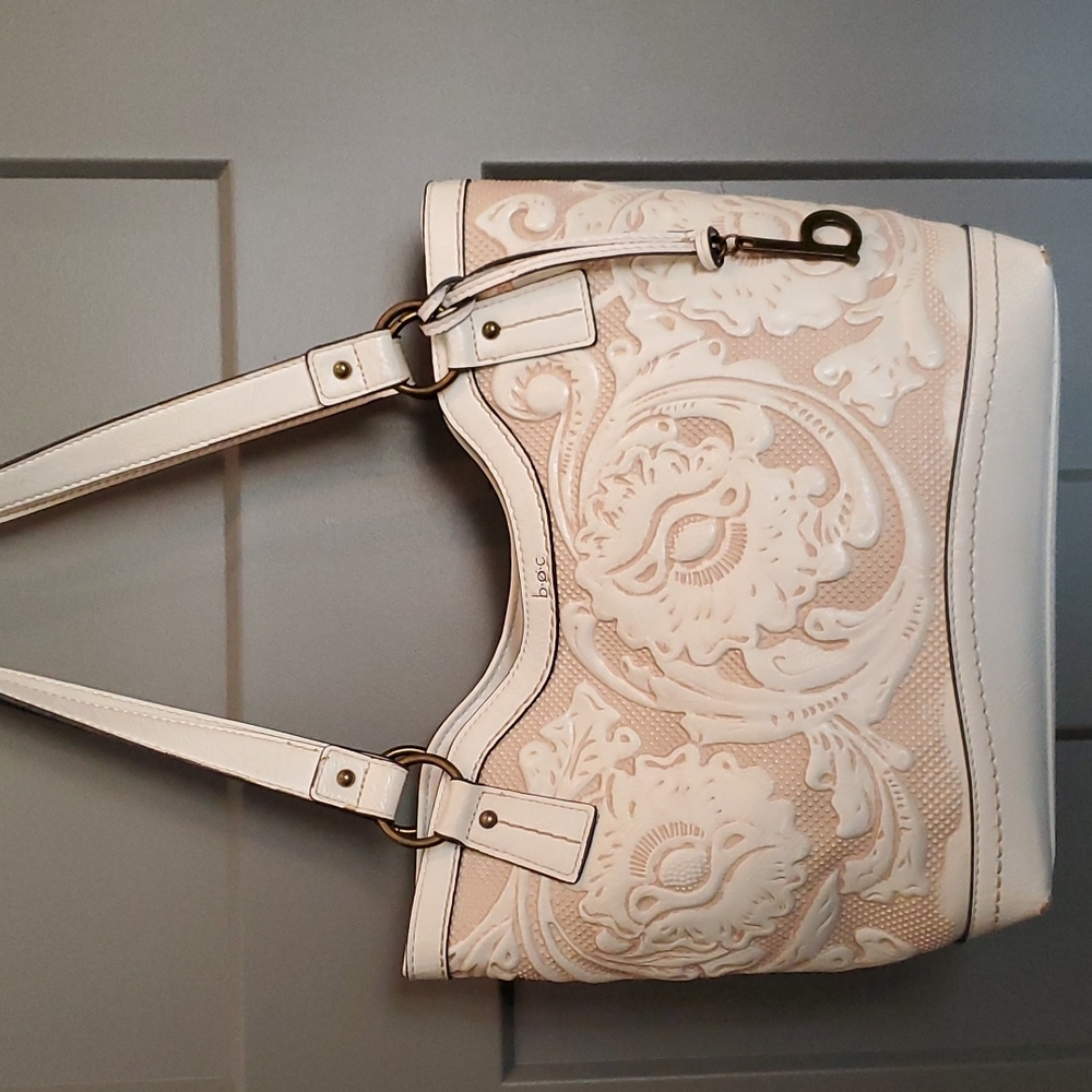 Born Cream and White Embossed Floral Shoulder Bag
